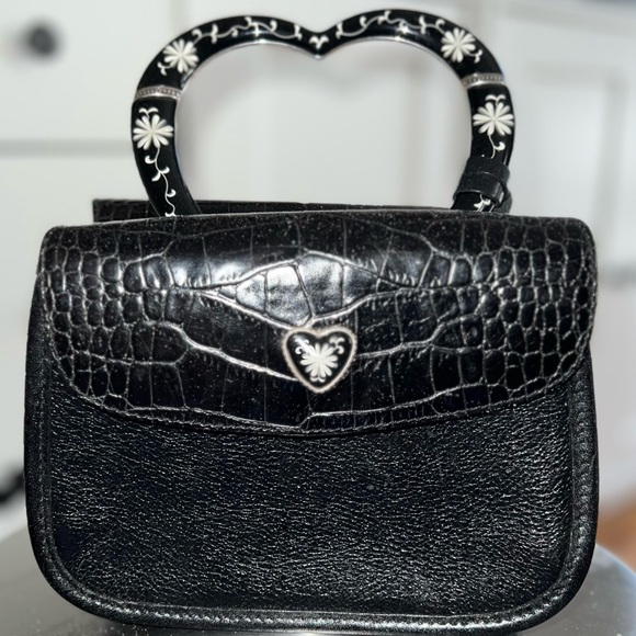 Brighton Leather Black Shoulder Bag with Heart Handle -...